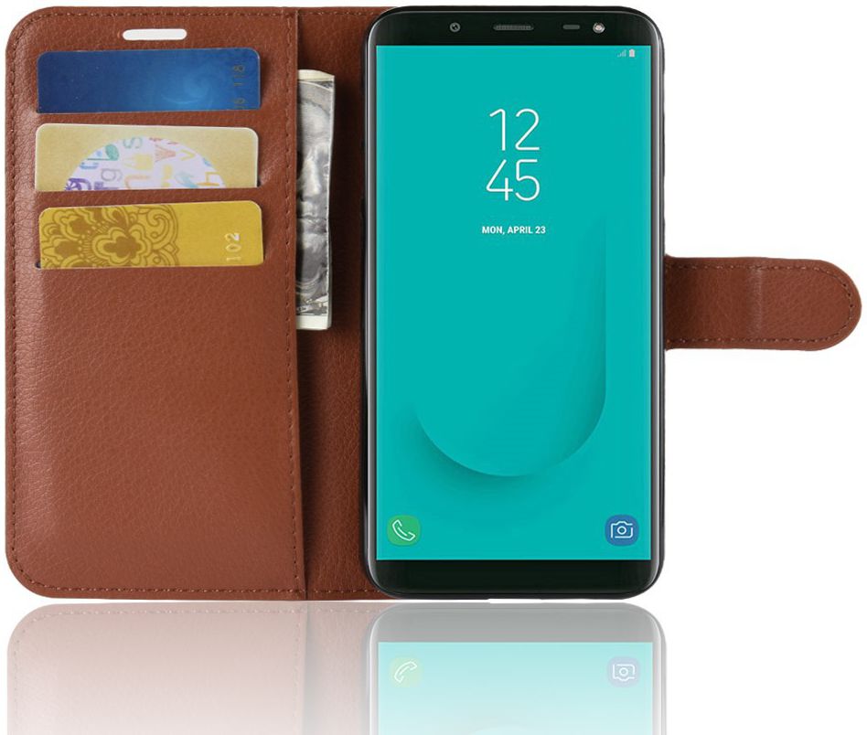 Samsung Galaxy J6 (2018) Litchi Skin Leren Portemonnee Hoesje Bruin afbeelding 2