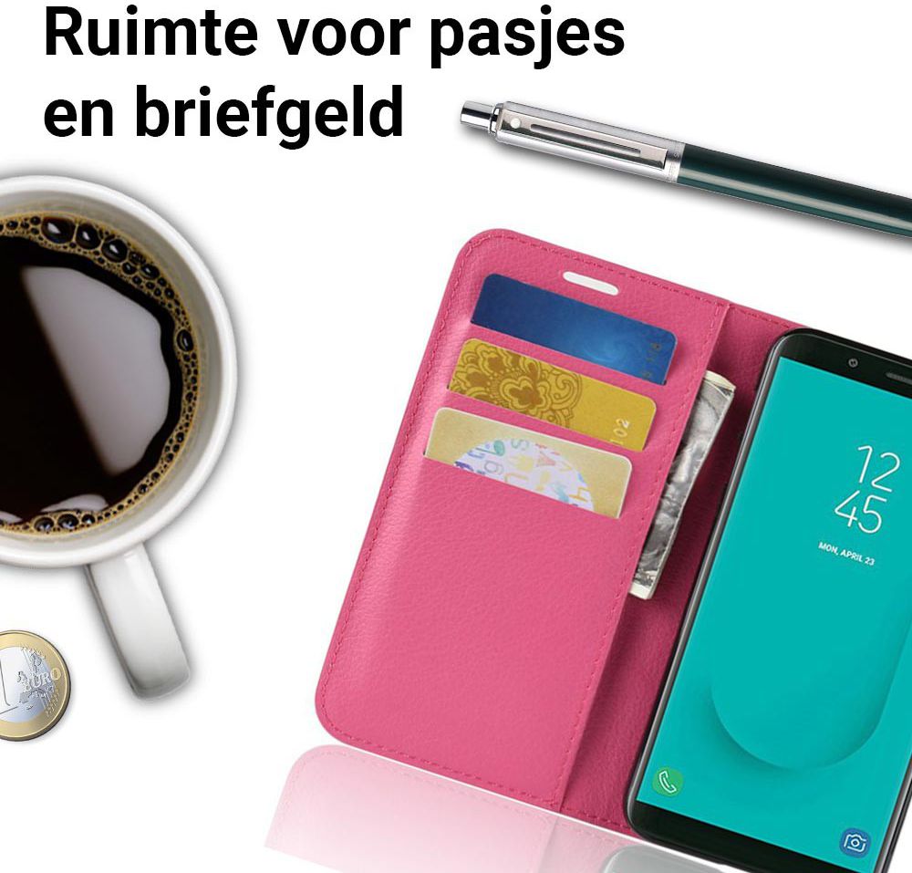 Samsung Galaxy J6 (2018) Litchi Skin Leren Portemonnee Hoesje Roze afbeelding 3