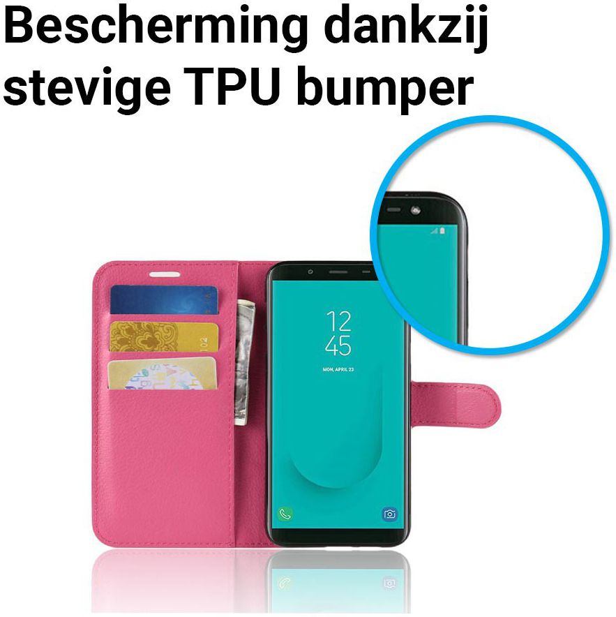 Samsung Galaxy J6 (2018) Litchi Skin Leren Portemonnee Hoesje Roze afbeelding 5