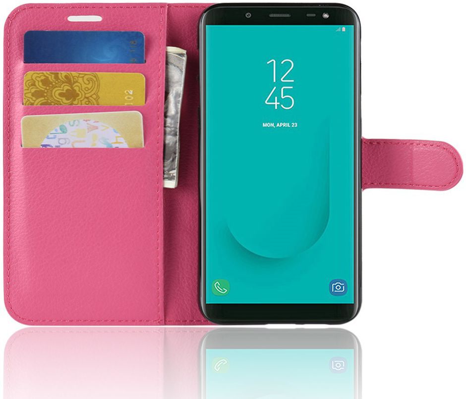 Samsung Galaxy J6 (2018) Litchi Skin Leren Portemonnee Hoesje Roze afbeelding 2