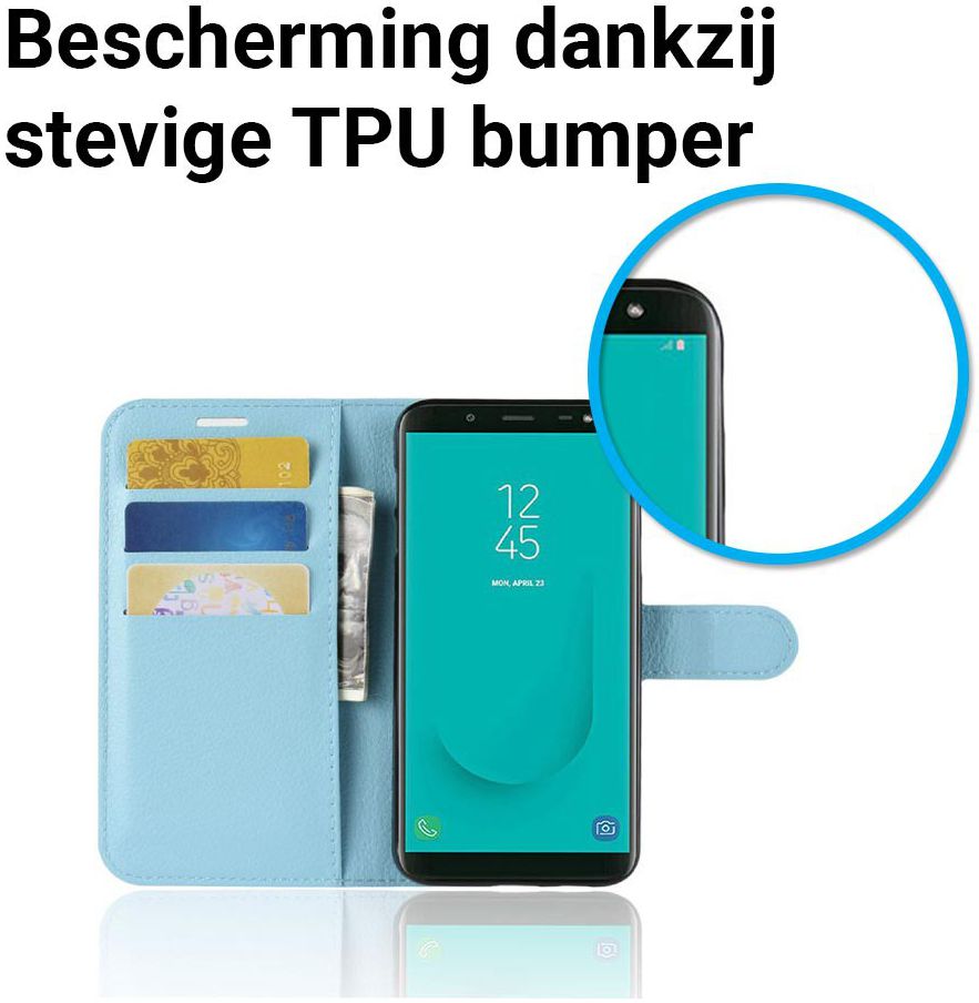 Samsung Galaxy J6 (2018) Litchi Skin Leren Portemonnee Hoesje Blauw afbeelding 5