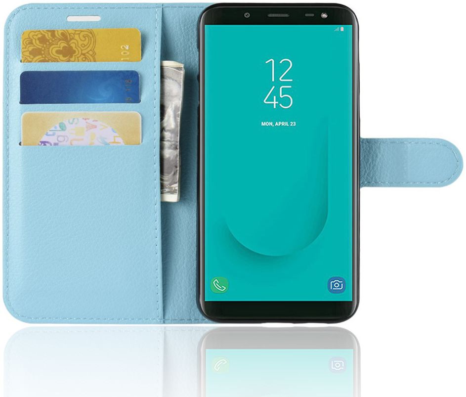 Samsung Galaxy J6 (2018) Litchi Skin Leren Portemonnee Hoesje Blauw afbeelding 2