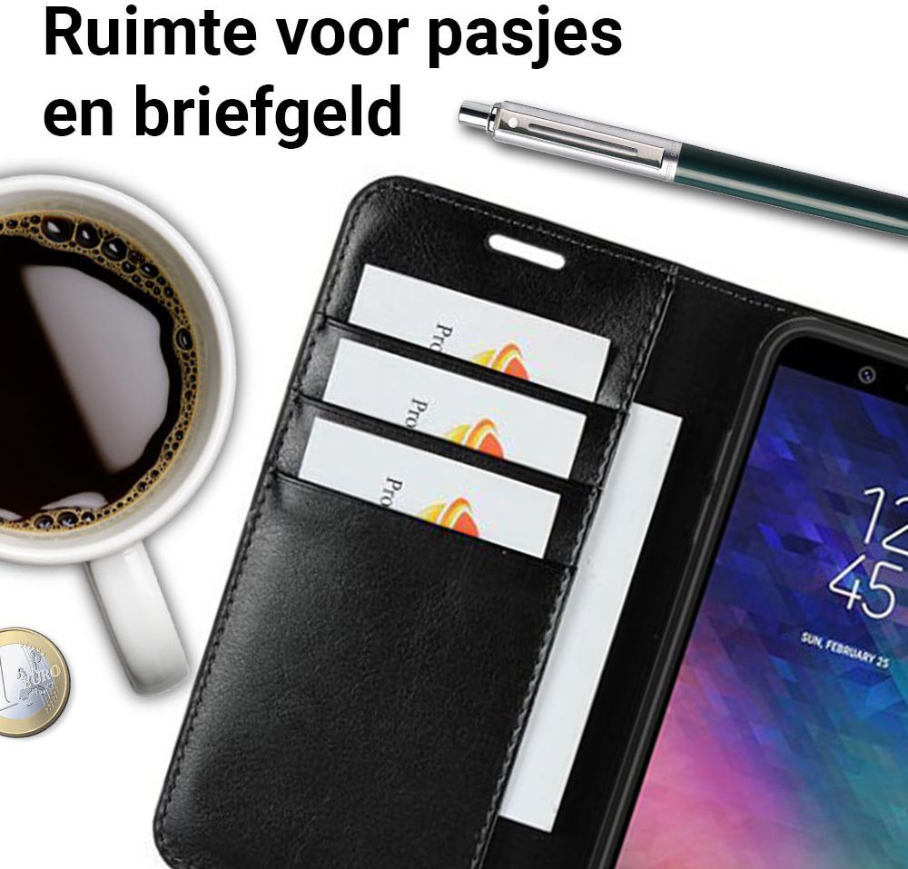 Samsung Galaxy A6 Crazy Horse Leren Portemonnee Hoesje Zwart afbeelding 7