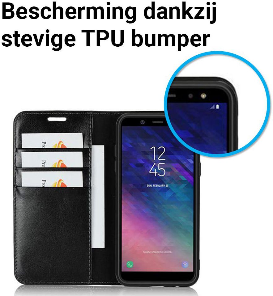 Samsung Galaxy A6 Crazy Horse Leren Portemonnee Hoesje Zwart afbeelding 8