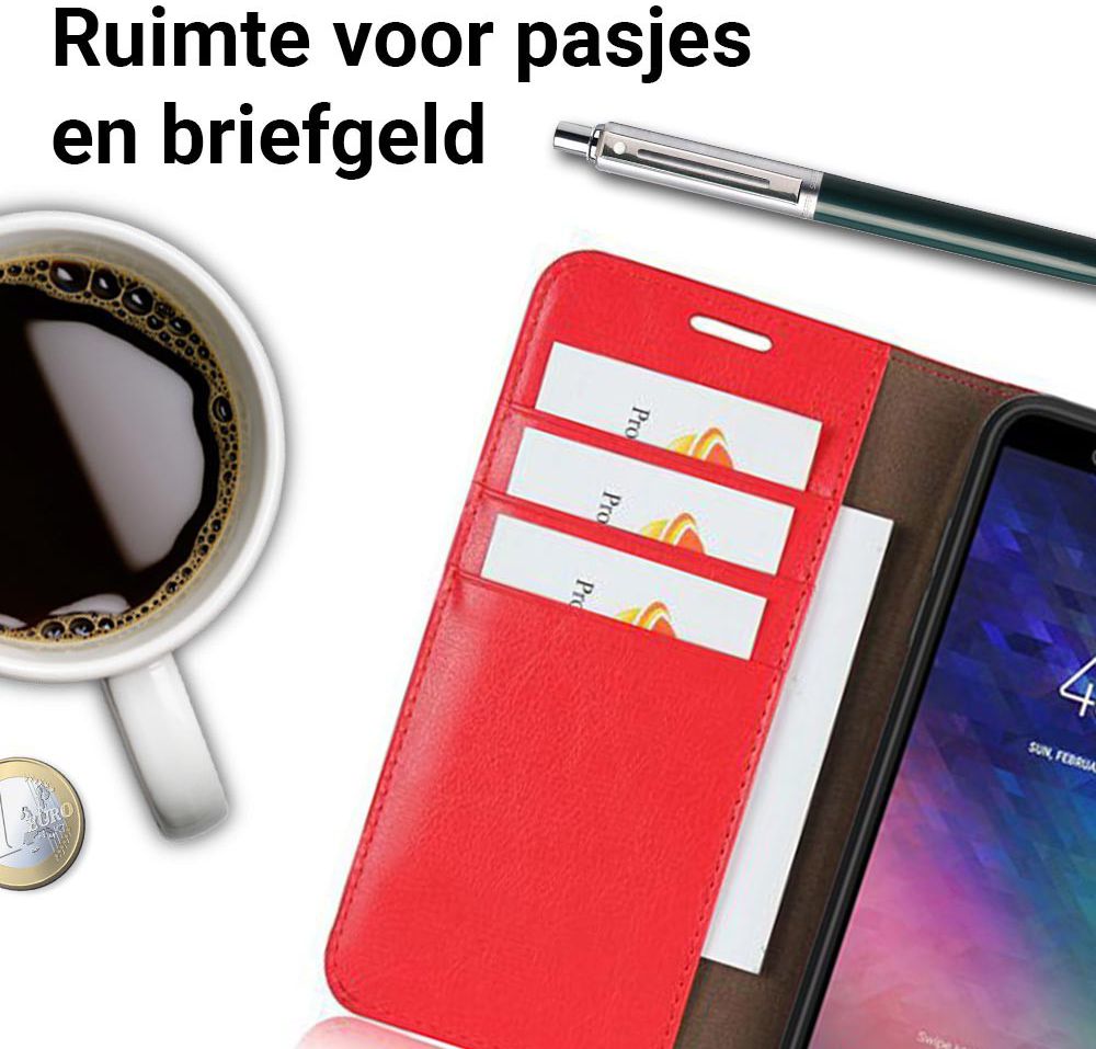Samsung Galaxy A6 (2018) Crazy Horse Leren Portemonnee Hoesje Rood afbeelding 3