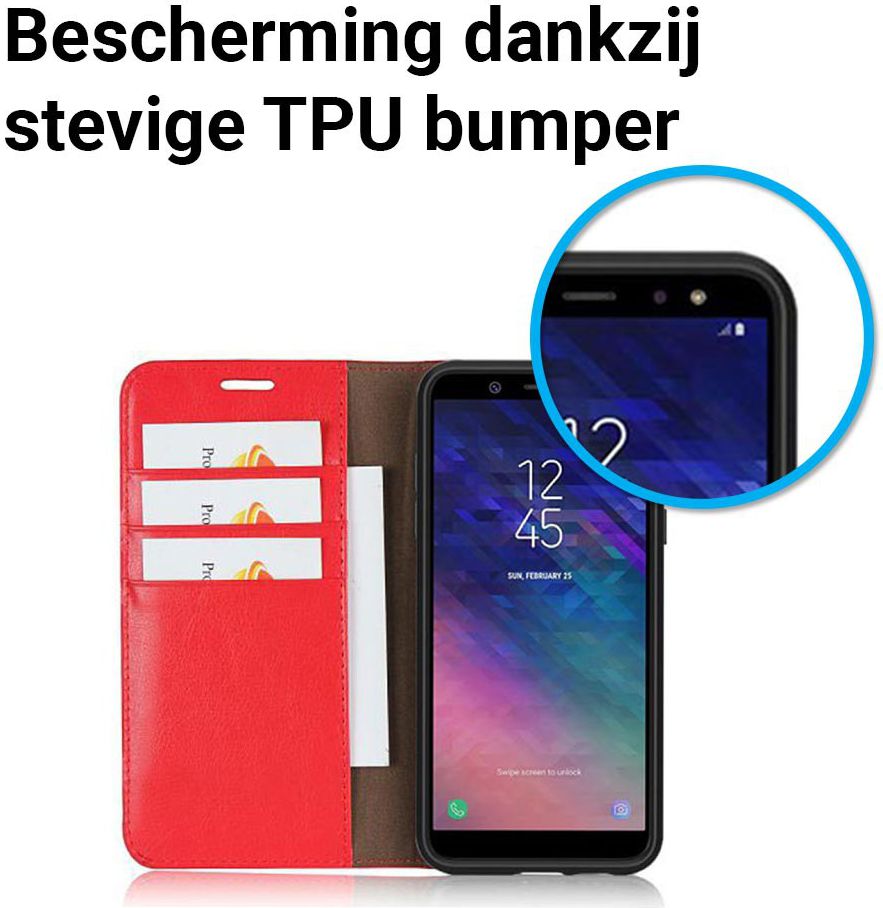 Samsung Galaxy A6 (2018) Crazy Horse Leren Portemonnee Hoesje Rood afbeelding 4