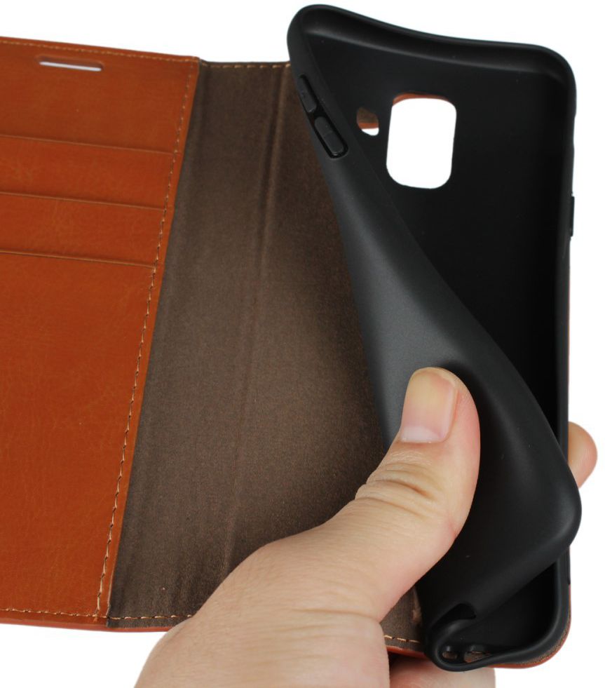 Samsung Galaxy A6 Crazy Horse Leren Portemonnee Hoesje Bruin afbeelding 4