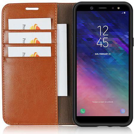 Samsung Galaxy A6 Crazy Horse Leren Portemonnee Hoesje Bruin afbeelding 1
