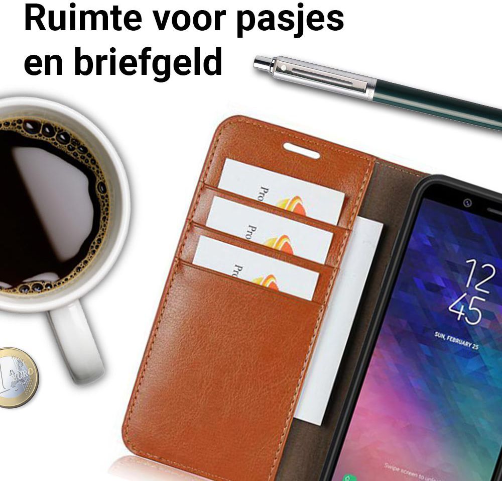 Samsung Galaxy A6 Crazy Horse Leren Portemonnee Hoesje Bruin afbeelding 8