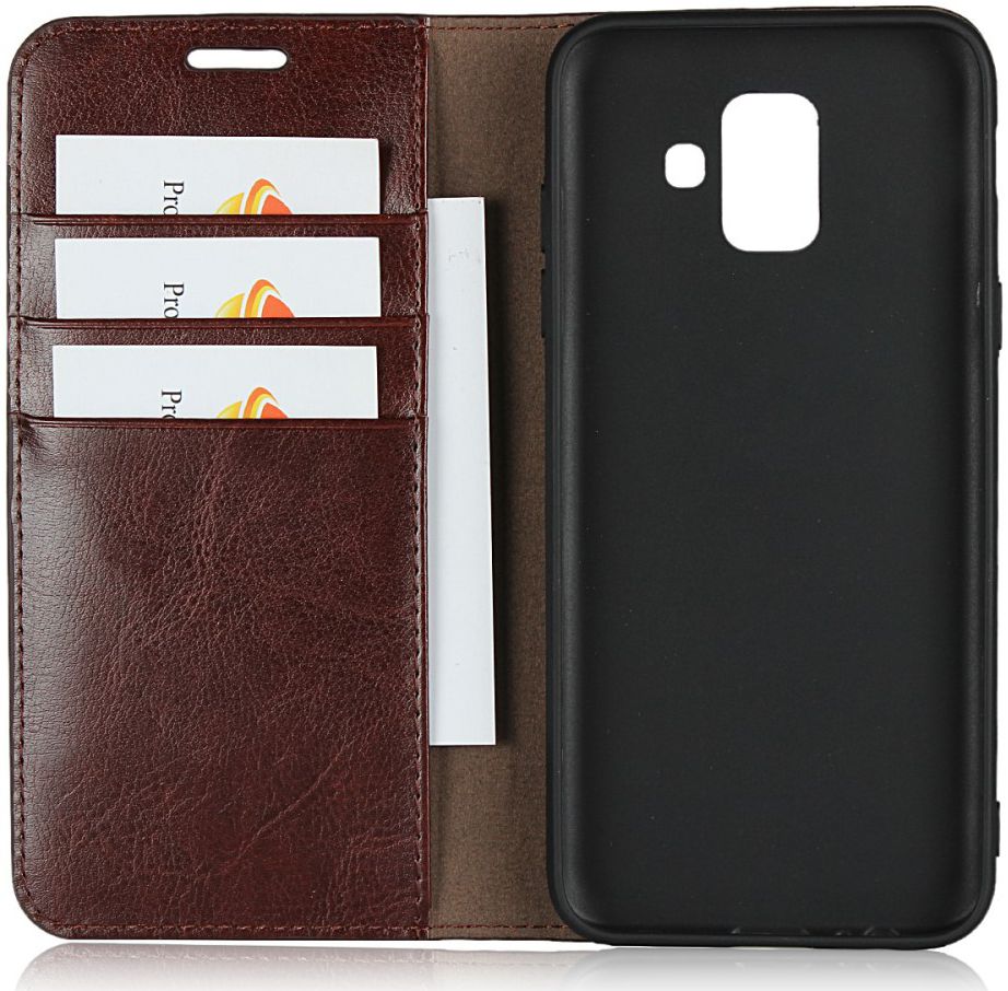 Samsung Galaxy A6 Crazy Horse Leren Portemonnee Hoesje Coffee afbeelding 5