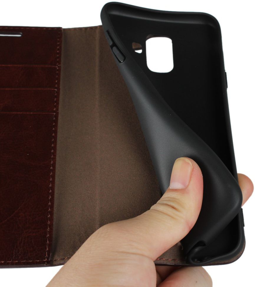 Samsung Galaxy A6 Crazy Horse Leren Portemonnee Hoesje Coffee afbeelding 6