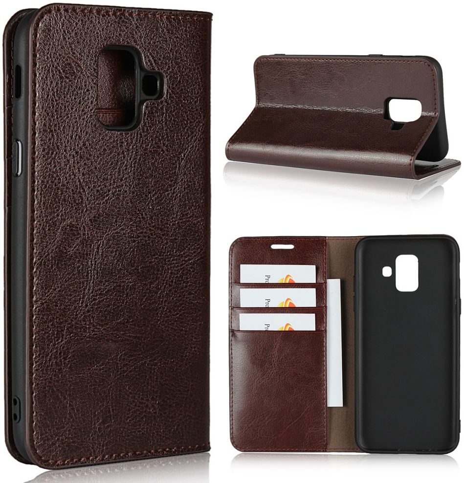 Samsung Galaxy A6 Crazy Horse Leren Portemonnee Hoesje Coffee afbeelding 4