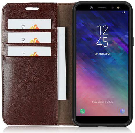 Samsung Galaxy A6 Crazy Horse Leren Portemonnee Hoesje Coffee afbeelding 1