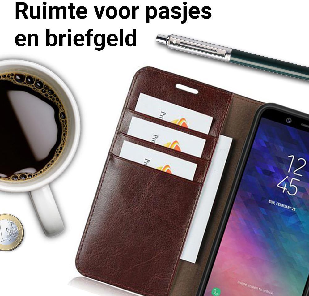 Samsung Galaxy A6 Crazy Horse Leren Portemonnee Hoesje Coffee afbeelding 7