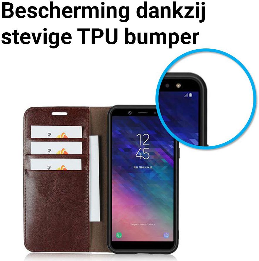 Samsung Galaxy A6 Crazy Horse Leren Portemonnee Hoesje Coffee afbeelding 8