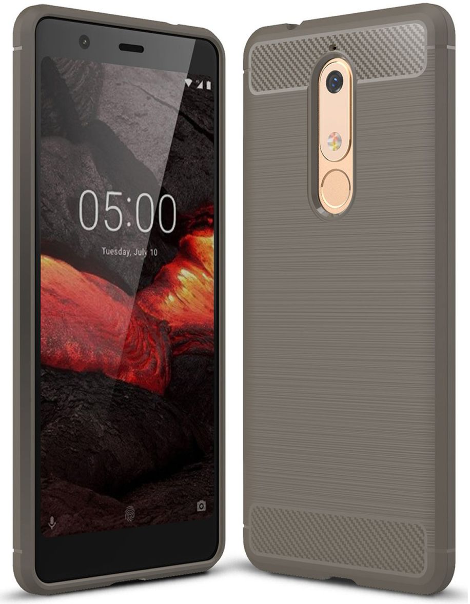Nokia 5.1 Geborsteld TPU Hoesje Grijs afbeelding 1