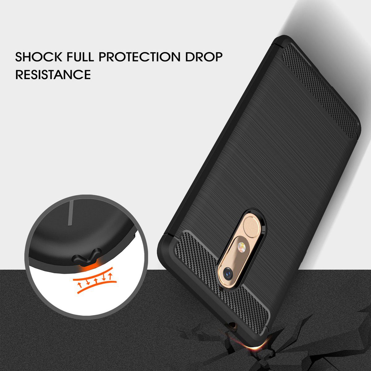 Nokia 5.1 Geborsteld TPU Hoesje Grijs afbeelding 4