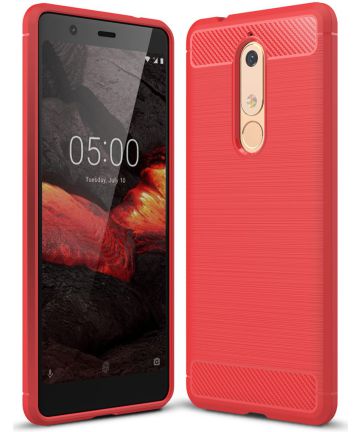 Nokia 5.1 Geborsteld TPU Hoesje Rood Hoesjes