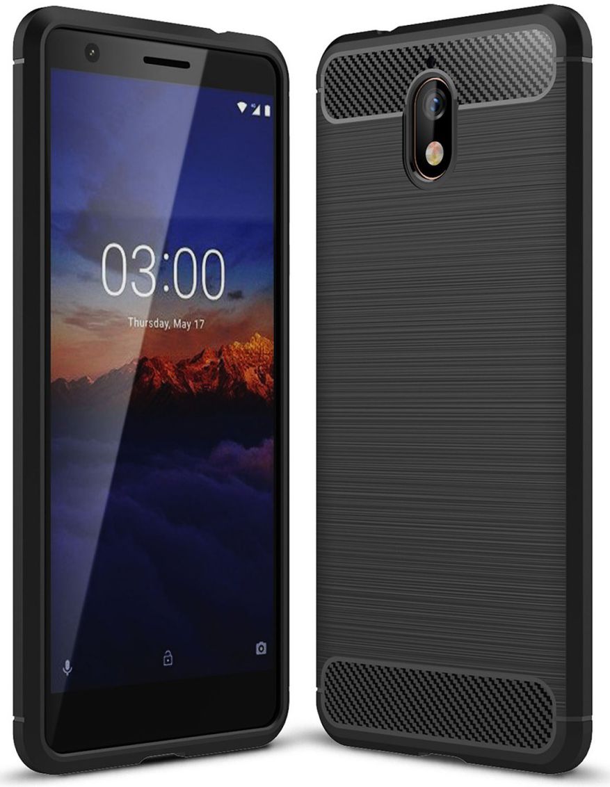 Nokia 3.1 Geborsteld TPU Hoesje Zwart afbeelding 1