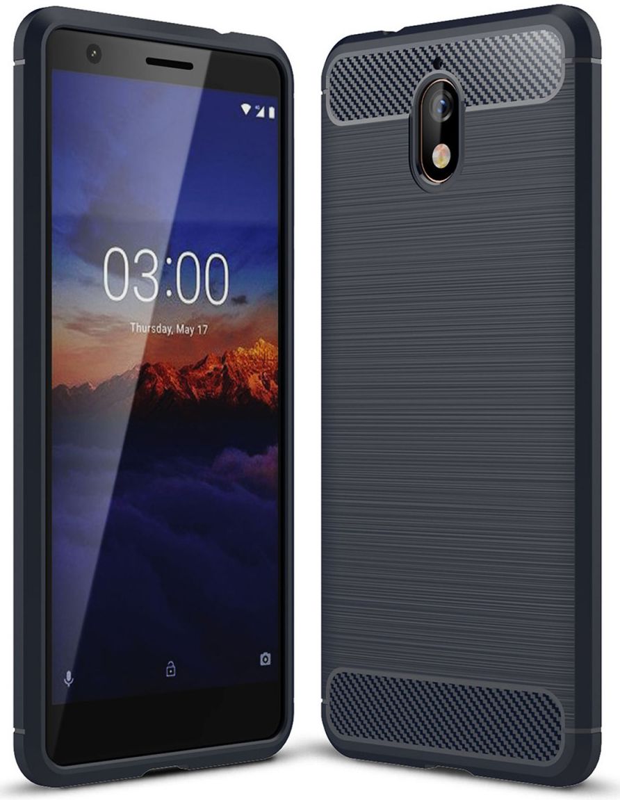 Nokia 3.1 Geborsteld TPU Hoesje Blauw afbeelding 1