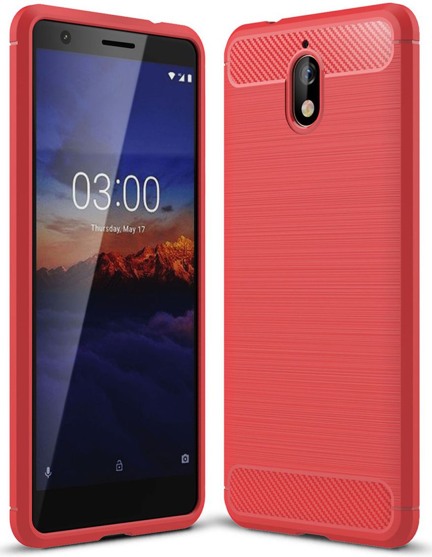 Nokia 3.1 Geborsteld TPU Hoesje Rood afbeelding 1