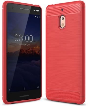 Nokia 2.1 Geborsteld TPU Hoesje Rood Hoesjes