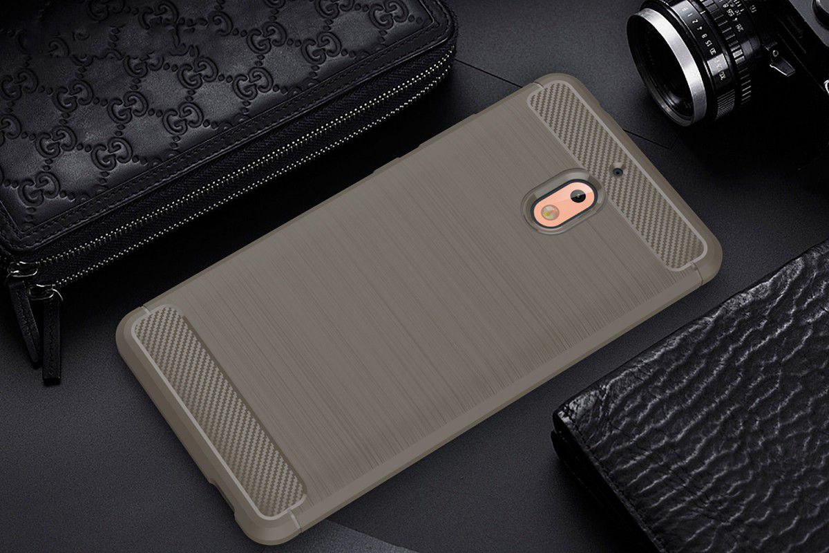Nokia 2.1 Geborsteld TPU Hoesje Grijs afbeelding 2