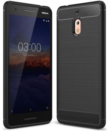 Nokia 2.1 Geborsteld TPU Hoesje Zwart Hoesjes