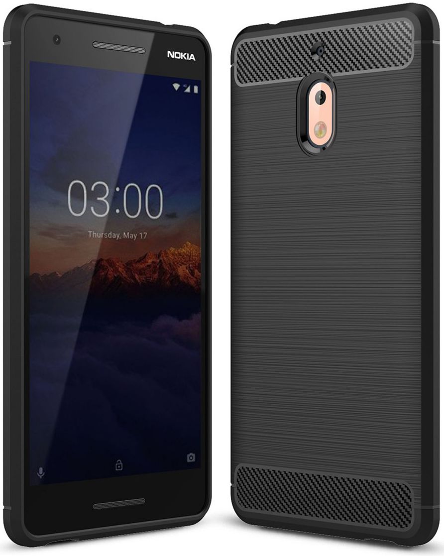 Nokia 2.1 Geborsteld TPU Hoesje Zwart afbeelding 1