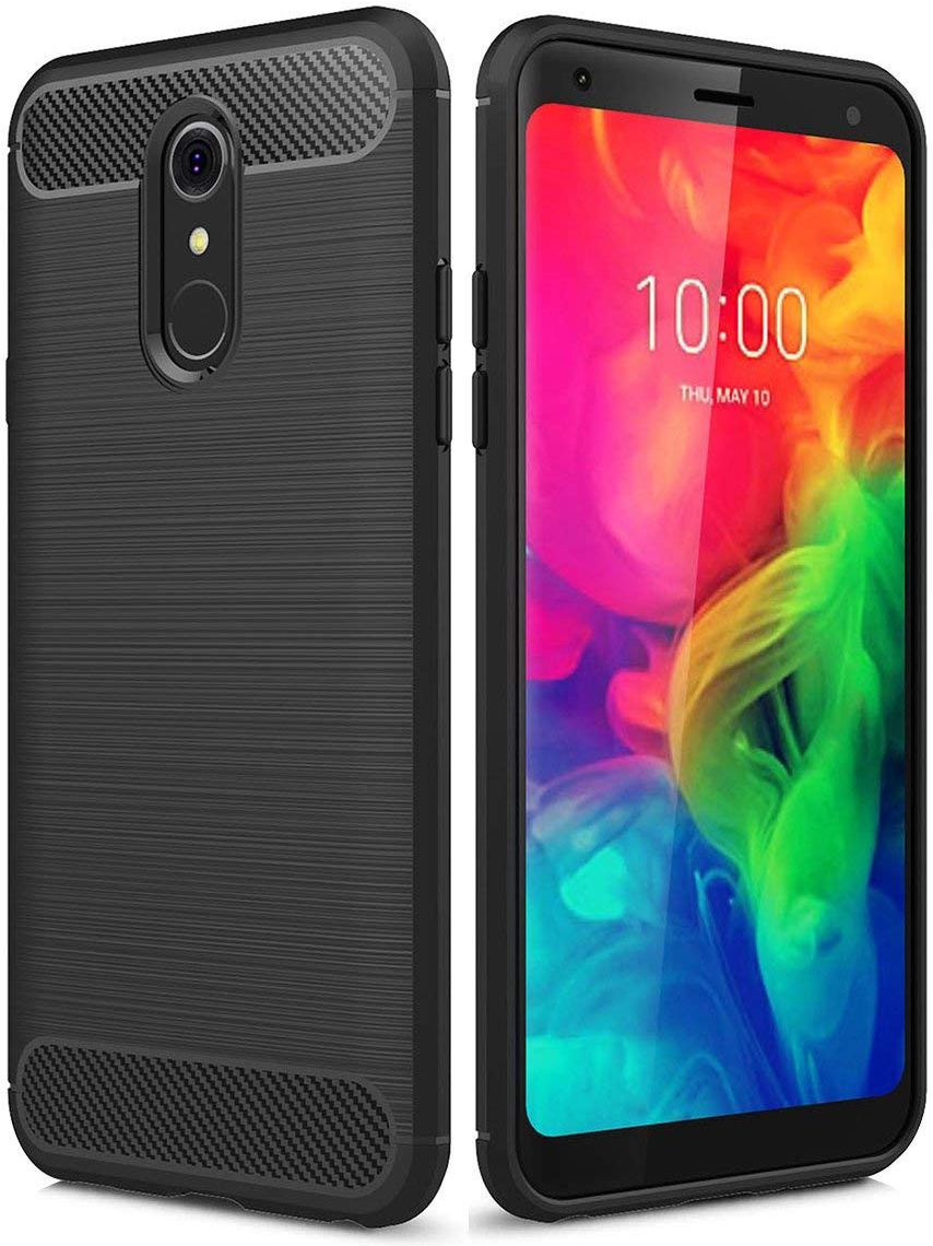 LG Q7 Geborsteld TPU Hoesje Zwart afbeelding 1