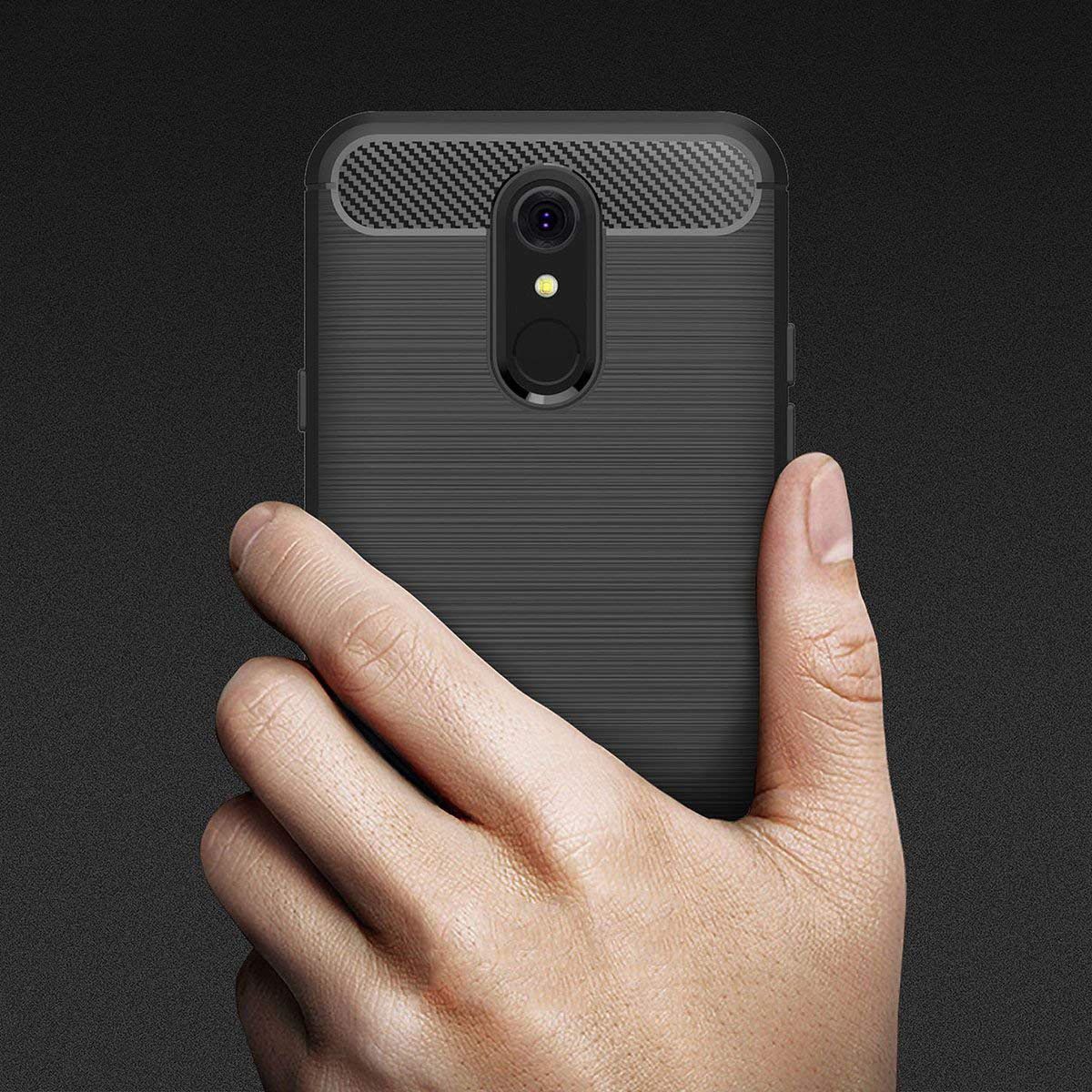 LG Q7 Geborsteld TPU Hoesje Zwart afbeelding 2