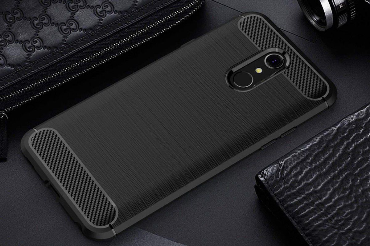 LG Q7 Geborsteld TPU Hoesje Zwart afbeelding 5