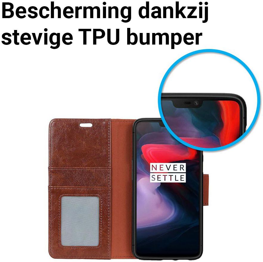 OnePlus 6 Split Lederen Portemonnee Hoesje Bruin afbeelding 5