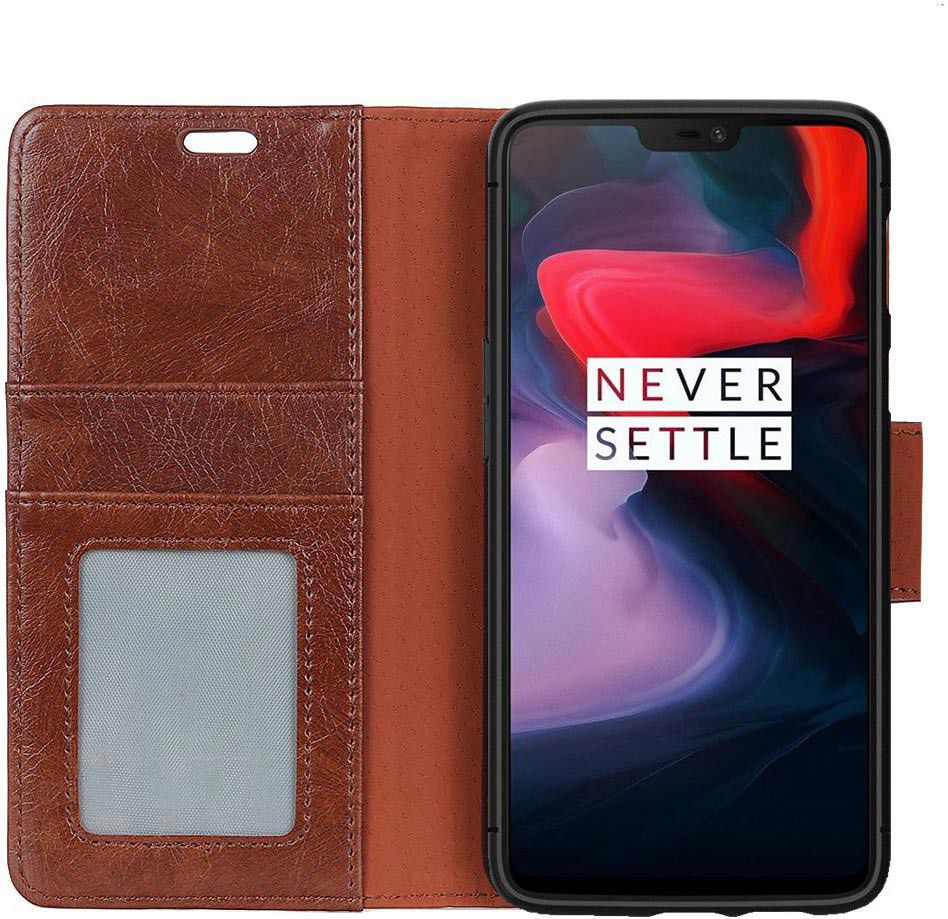OnePlus 6 Split Lederen Portemonnee Hoesje Bruin afbeelding 2