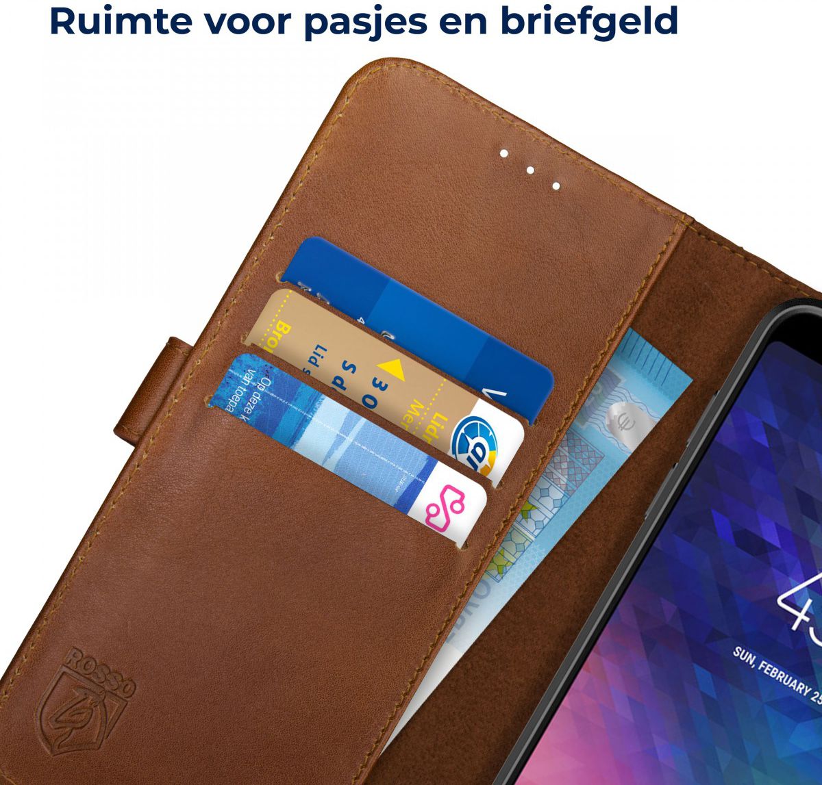 Rosso Deluxe Samsung Galaxy A6 Plus hoesje Echt Leer Book Case Bruin afbeelding 5