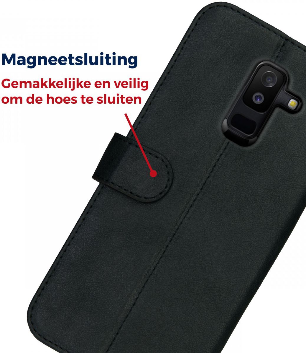 Rosso Deluxe Samsung Galaxy A6 Plus Hoesje Echt Leer Book Case Zwart afbeelding 9