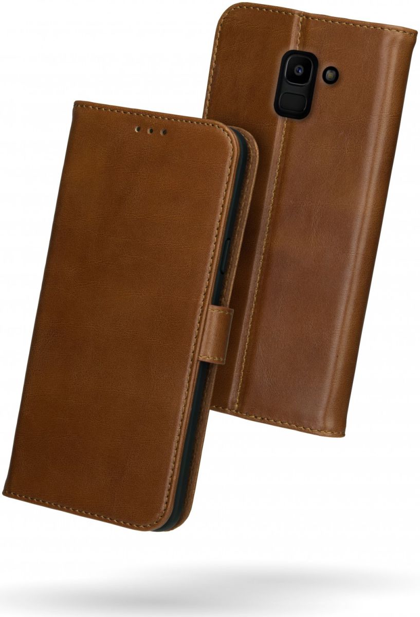 Rosso Deluxe Samsung Galaxy J6 2018 Hoesje Echt Leer Book Case Bruin afbeelding 2