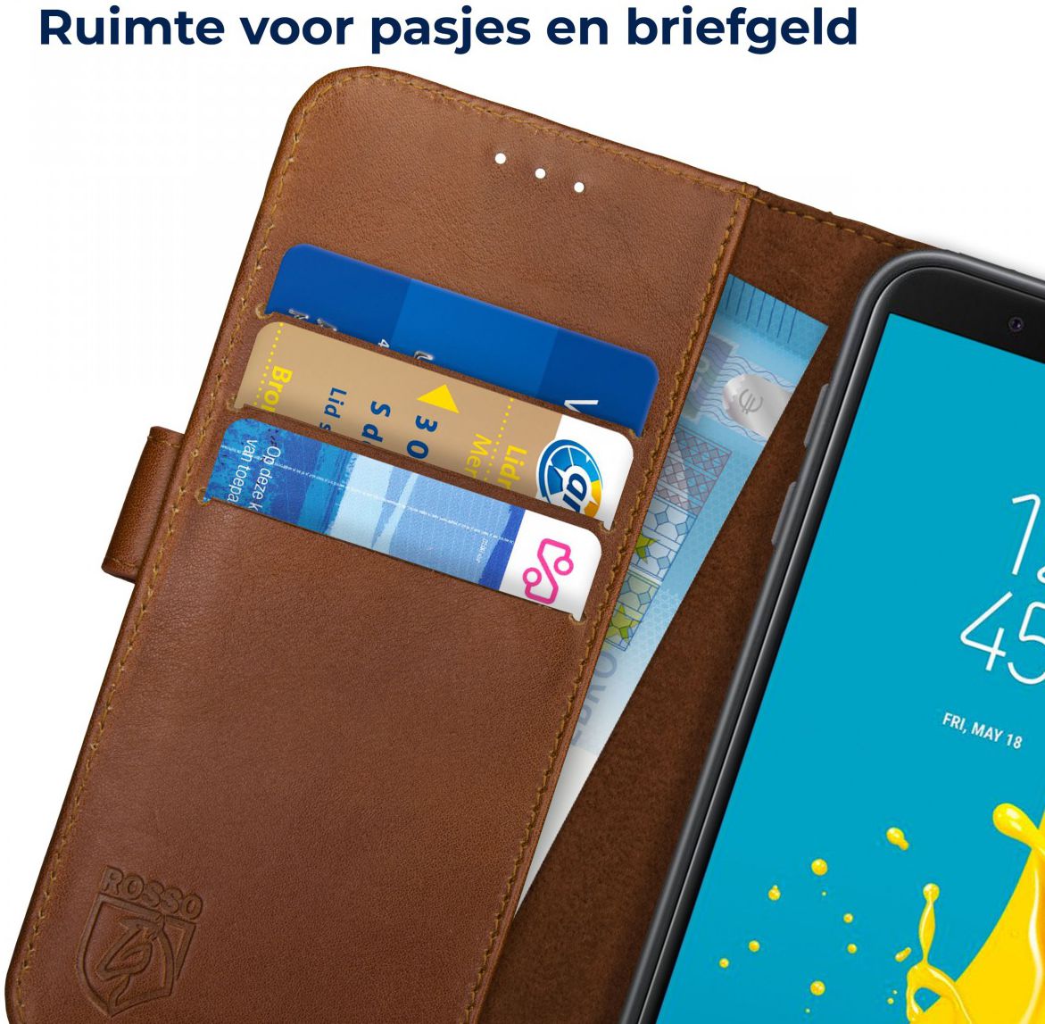 Rosso Deluxe Samsung Galaxy J6 2018 Hoesje Echt Leer Book Case Bruin afbeelding 6