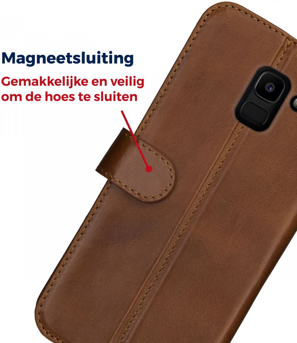 Rosso Deluxe Samsung Galaxy J6 2018 Hoesje Echt Leer Book Case Bruin afbeelding 11