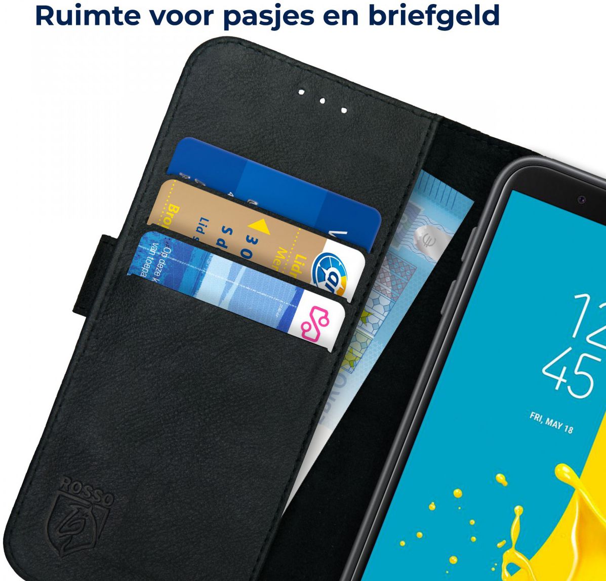 Rosso Deluxe Samsung Galaxy J6 2018 Hoesje Echt Leer Book Case Zwart afbeelding 6