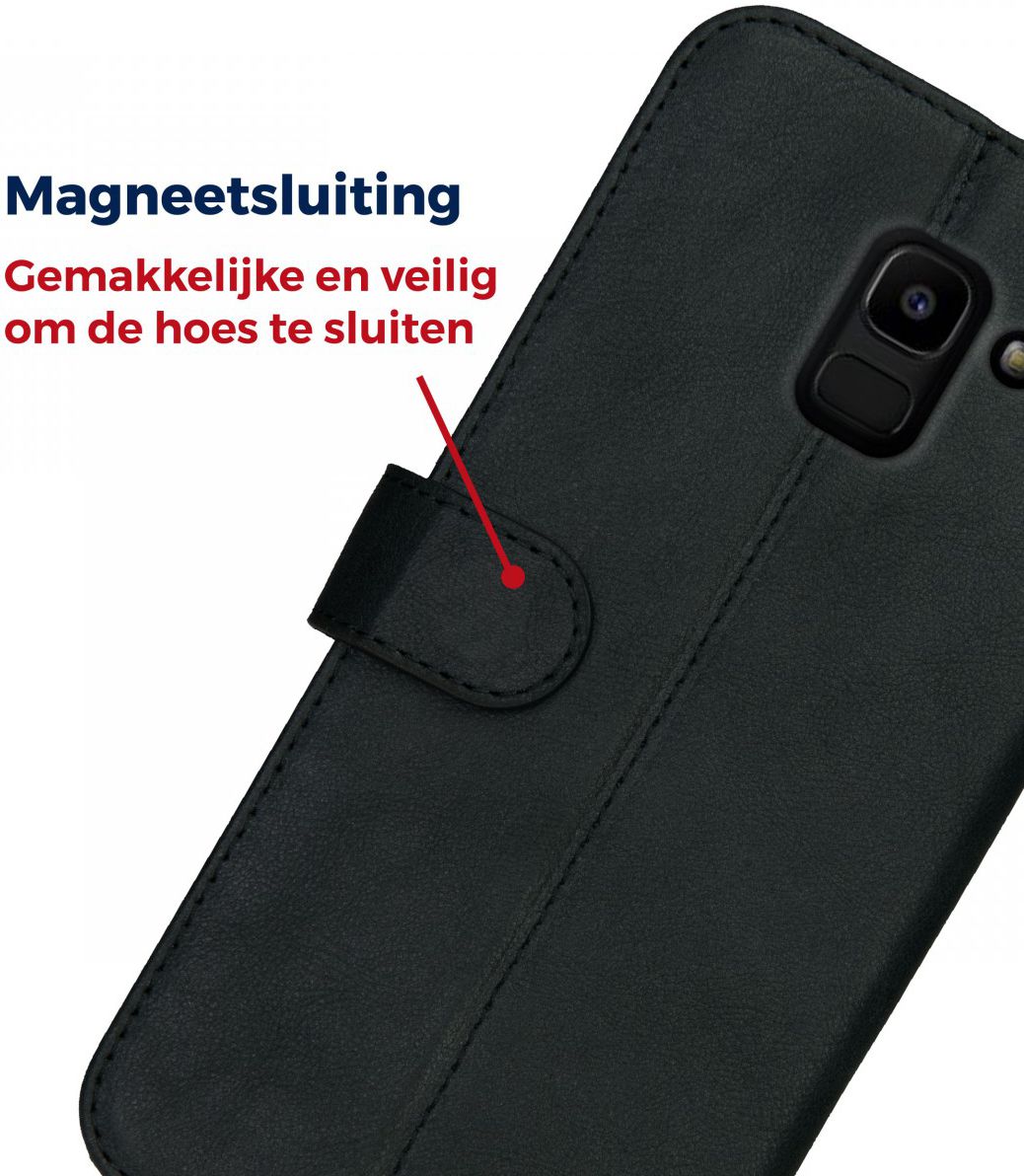 Rosso Deluxe Samsung Galaxy J6 2018 Hoesje Echt Leer Book Case Zwart afbeelding 9