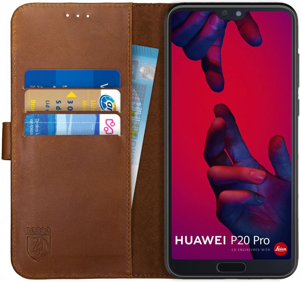 Rosso Deluxe Huawei P20 Pro Hoesje Echt Leer Book Case Bruin afbeelding 1