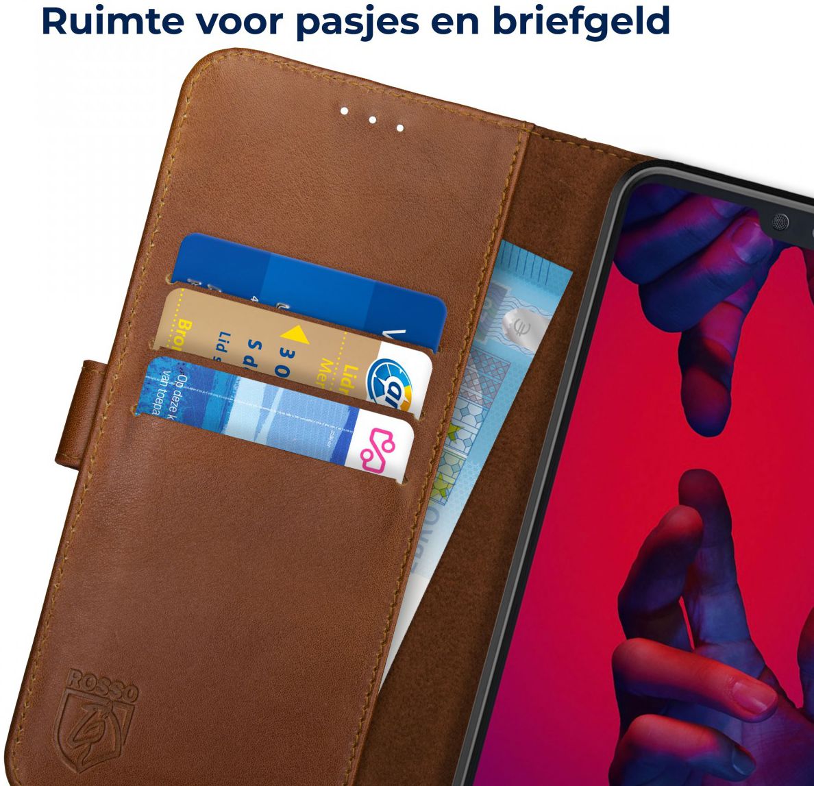 Rosso Deluxe Huawei P20 Pro Hoesje Echt Leer Book Case Bruin afbeelding 6