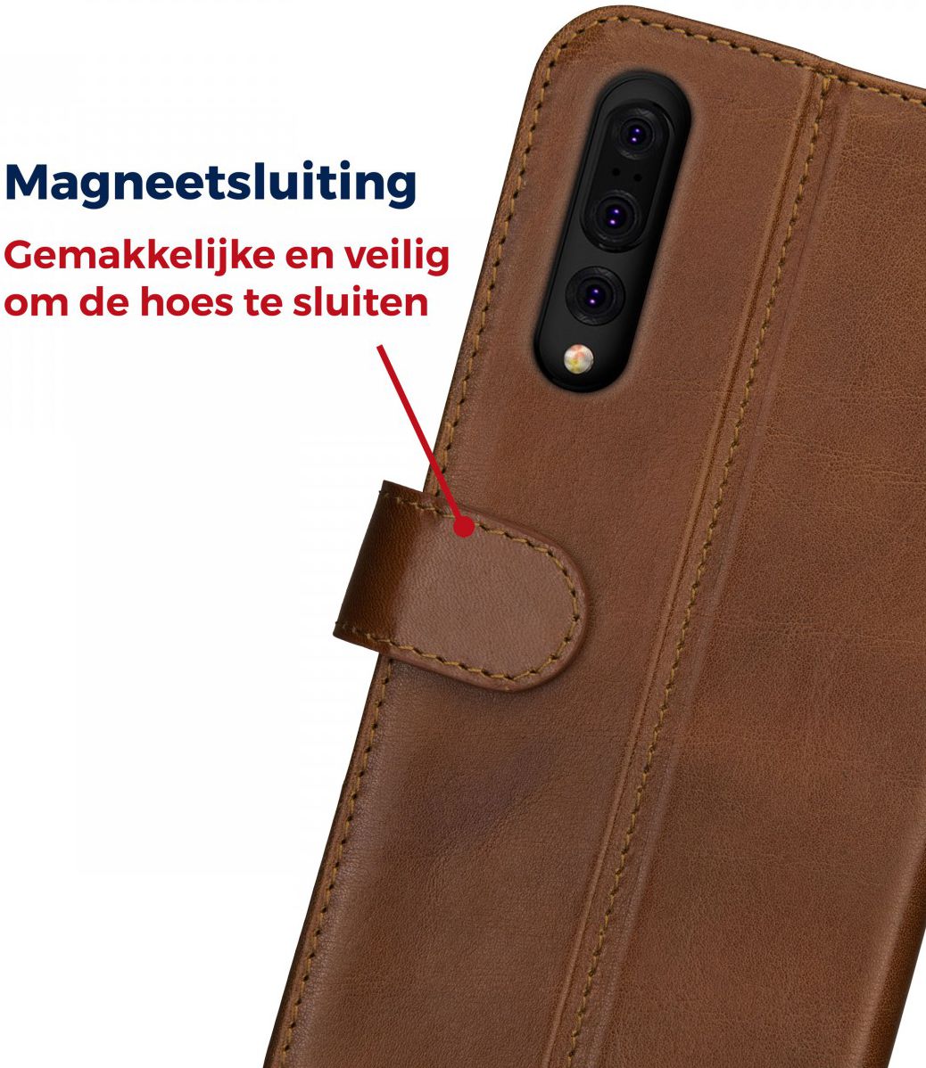 Rosso Deluxe Huawei P20 Pro Hoesje Echt Leer Book Case Bruin afbeelding 10