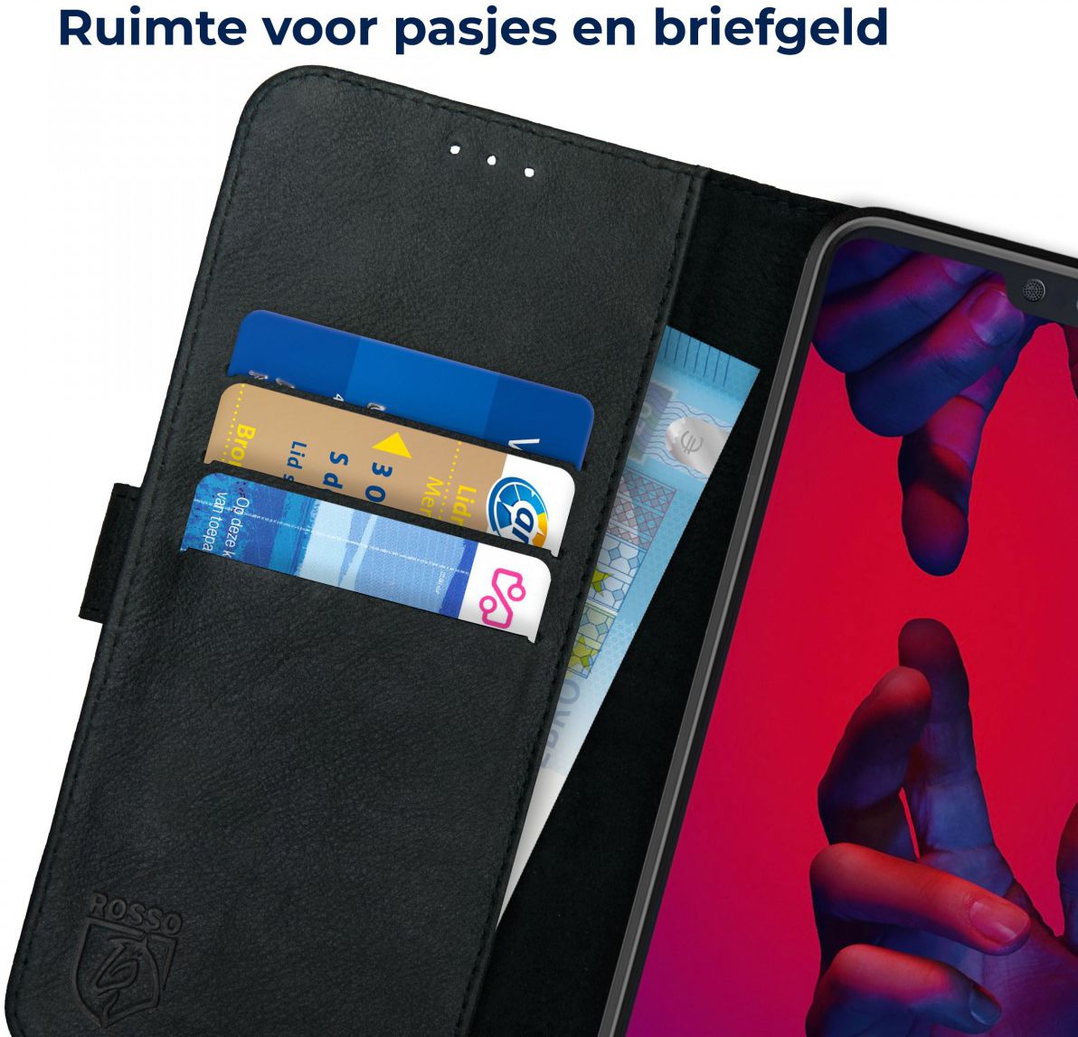 Rosso Deluxe Huawei P20 Pro Hoesje Echt Leer Book Case Zwart afbeelding 6