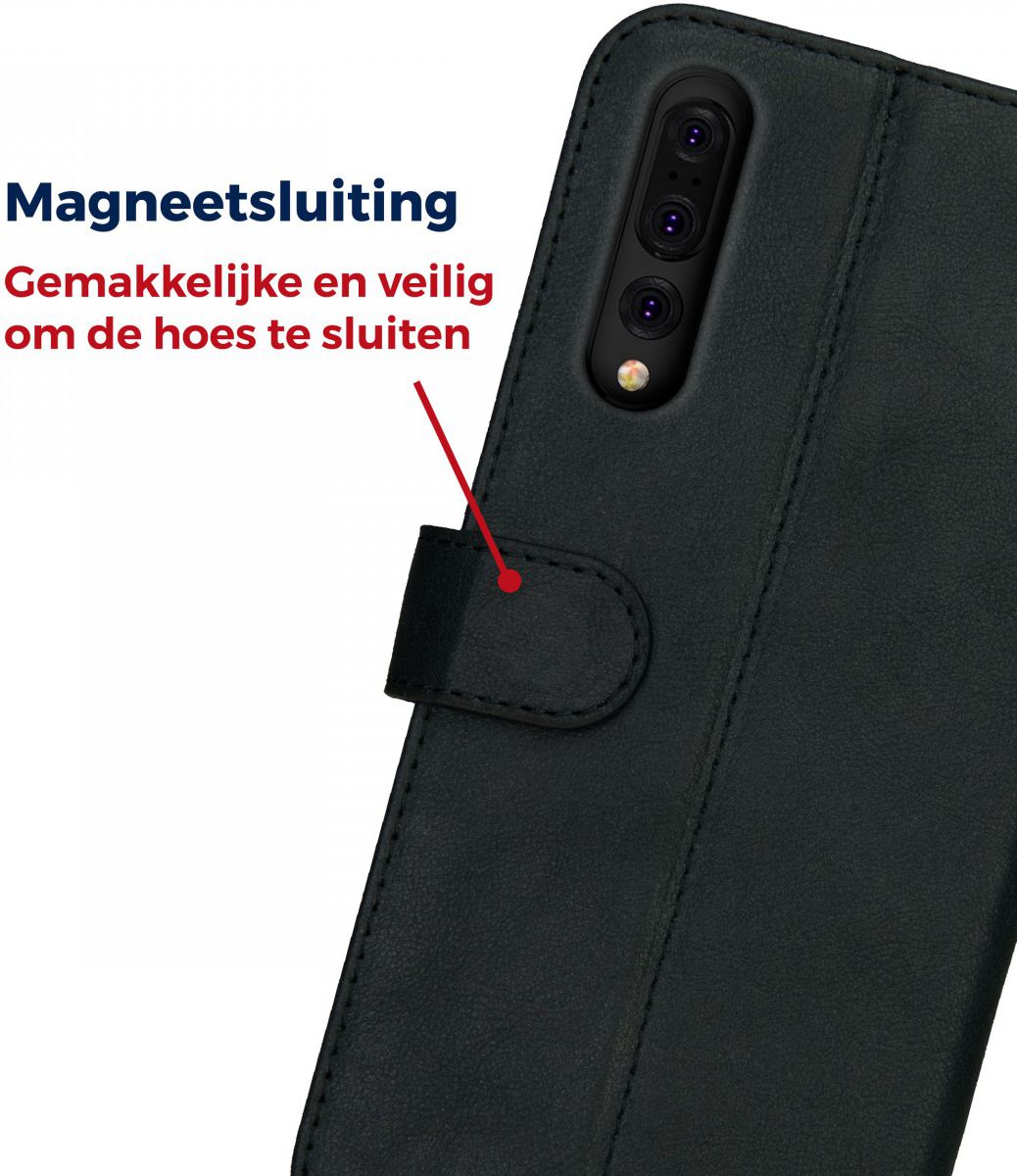 Rosso Deluxe Huawei P20 Pro Hoesje Echt Leer Book Case Zwart afbeelding 9