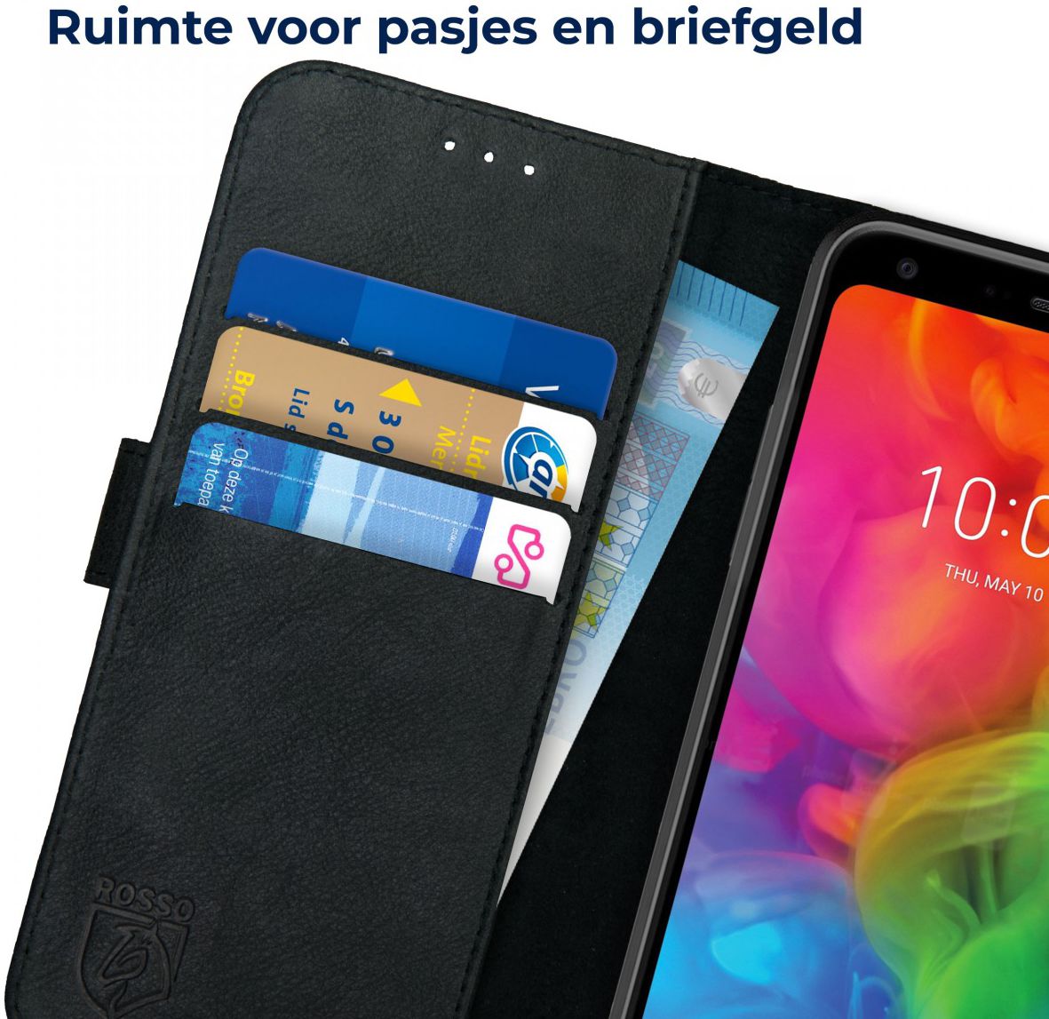 Rosso Deluxe LG Q7 Hoesje Echt Leer Book Case Zwart afbeelding 6