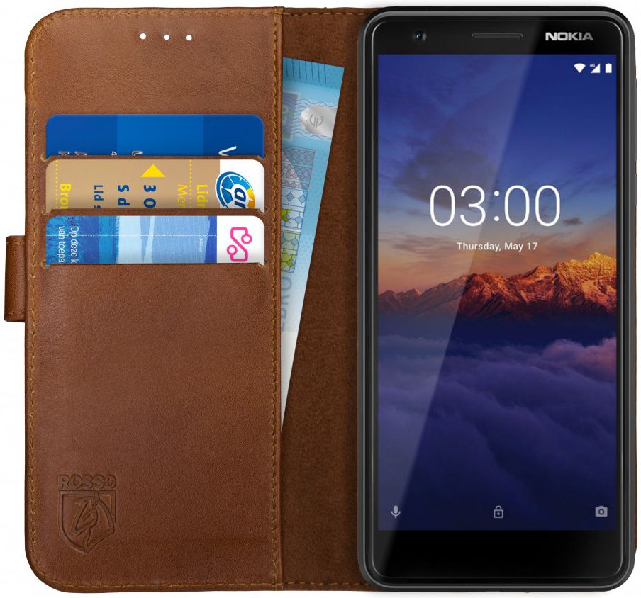 Rosso Deluxe Nokia 3.1 Hoesje Echt Leer Book Case Bruin afbeelding 1