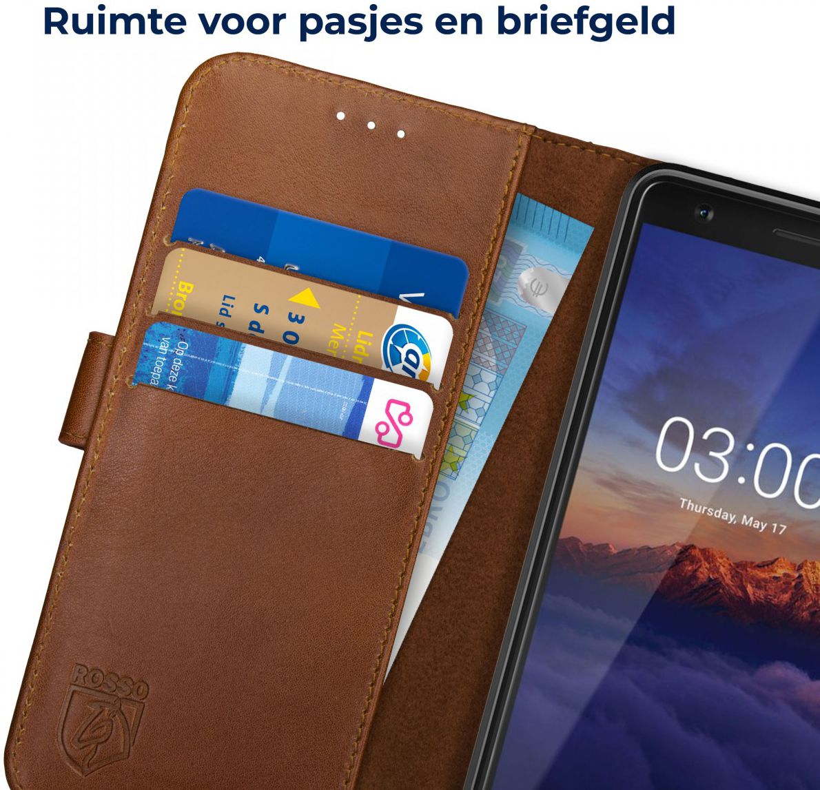 Rosso Deluxe Nokia 3.1 Hoesje Echt Leer Book Case Bruin afbeelding 6