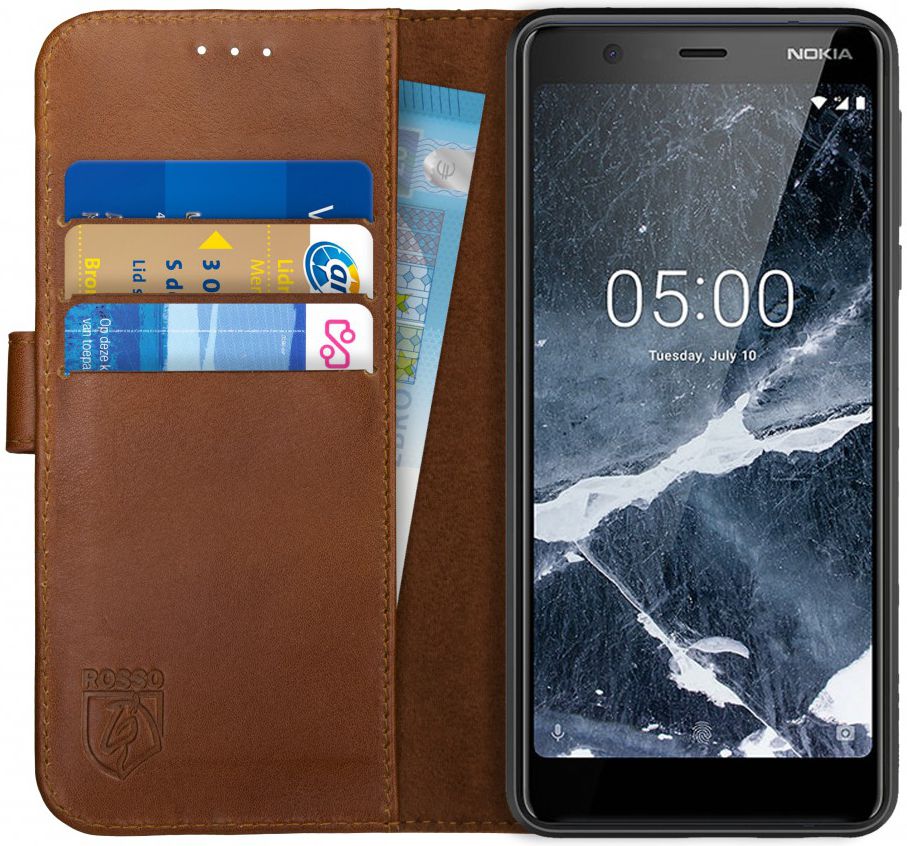 Rosso Deluxe Nokia 5.1 Hoesje Echt Leer Book Case Bruin afbeelding 1
